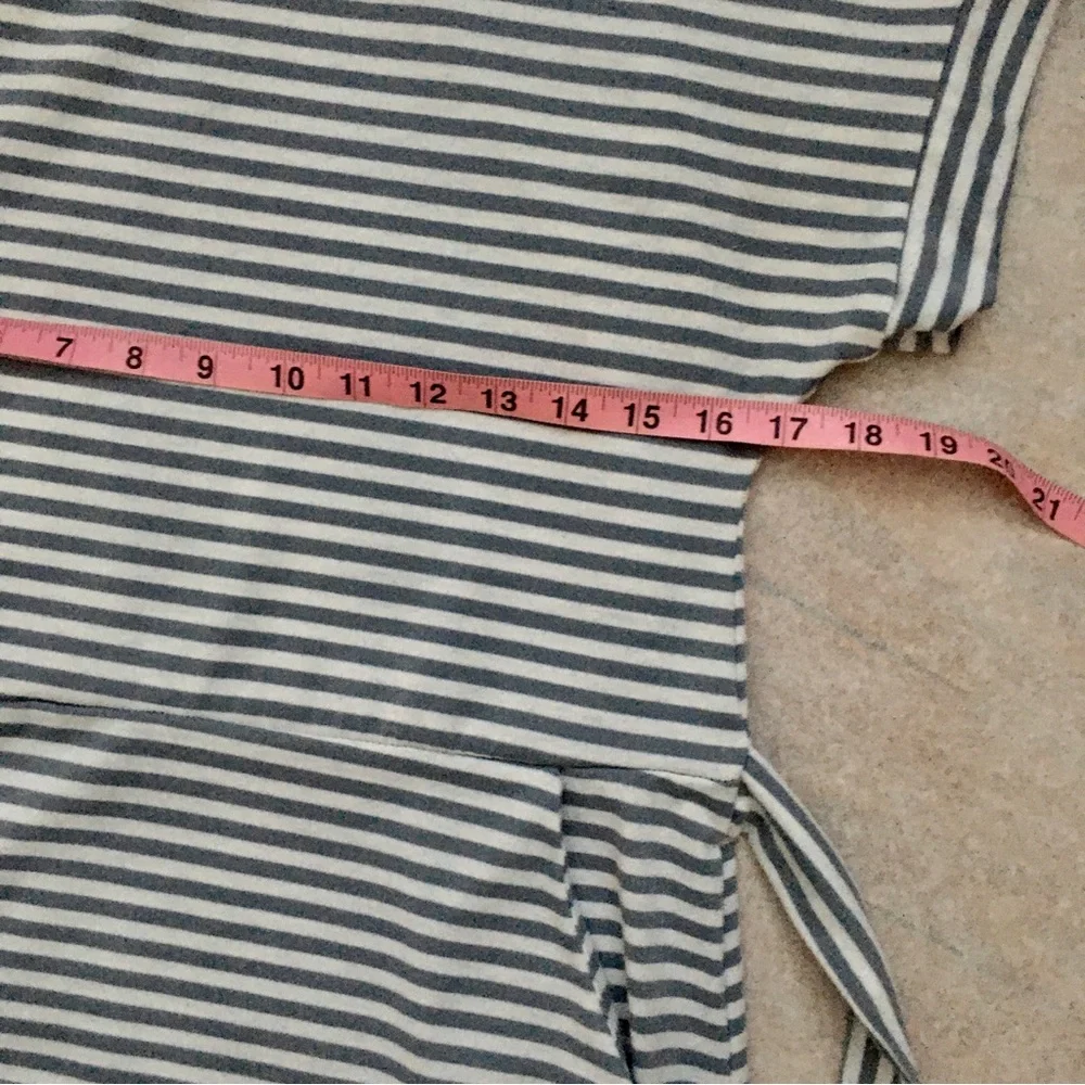 LP Gray White Horizontal Stripes Casual Knee Length Knit Dress Belted - Picture 6 of 8